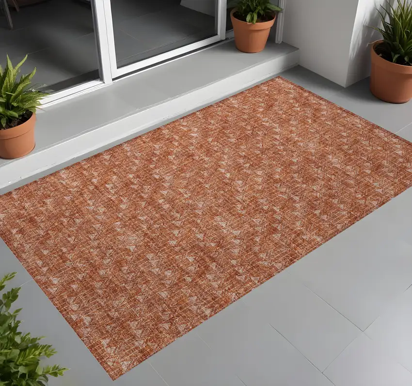 Terra Cotta Geometric Washable Non Skid Indoor Outdoor Area Rug Photo 1