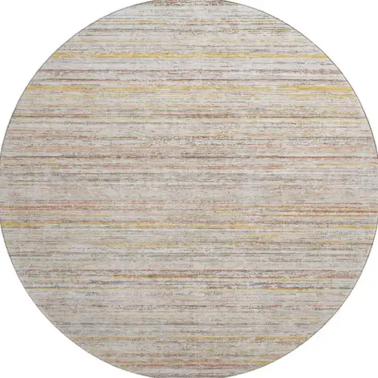 8' X 8' Terra Cotta Gold And Peach Striped Washable Round Rug With UV Protection Photo 2