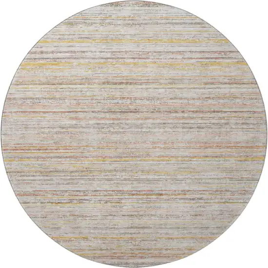 8' X 8' Terra Cotta Gold And Peach Striped Washable Round Rug With UV Protection Photo 3