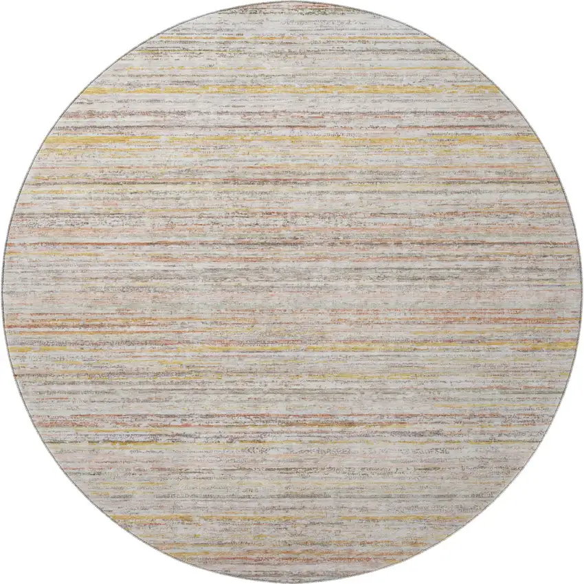 8' X 8' Terra Cotta Gold And Peach Striped Washable Round Rug With UV Protection Photo 3