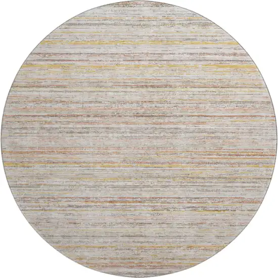 8' X 8' Terra Cotta Gold And Peach Striped Washable Round Rug With UV Protection Photo 1