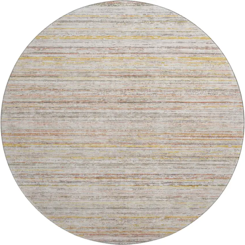 8' X 8' Terra Cotta Gold And Peach Striped Washable Round Rug With UV Protection Photo 1