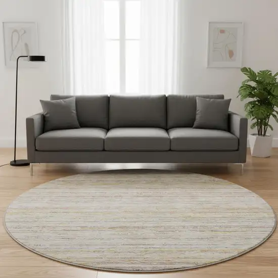 8' X 8' Terra Cotta Gold And Peach Striped Washable Round Rug With UV Protection Photo 2