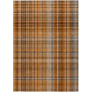 Photo of 3' X 4' Terra Cotta Plaid Washable Non Skid Indoor Outdoor Area Rug