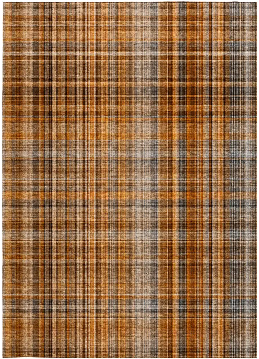 3' X 4' Terra Cotta Plaid Washable Non Skid Indoor Outdoor Area Rug Photo 4