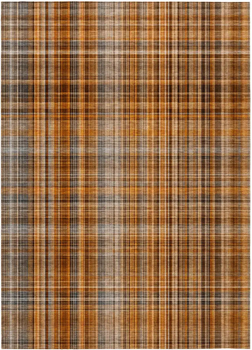 3' X 5' Terra Cotta Plaid Washable Non Skid Indoor Outdoor Area Rug Photo 2