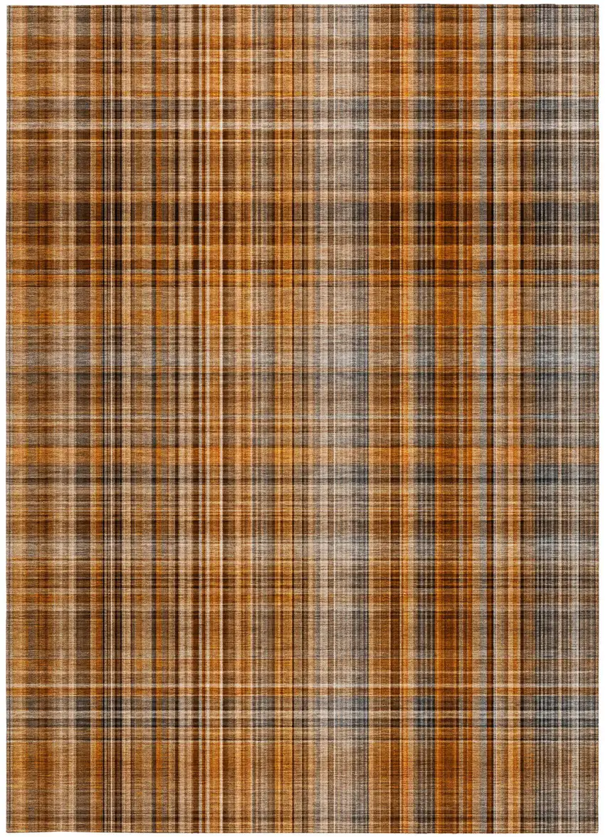 Terra Cotta Plaid Washable Non Skid Indoor Outdoor Area Rug Photo 5