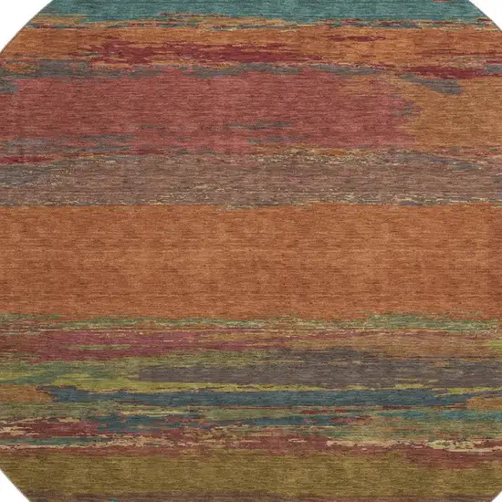 8' X 8' Terra Cotta Teal And Green Abstract Washable Round Rug With UV Protection Photo 2