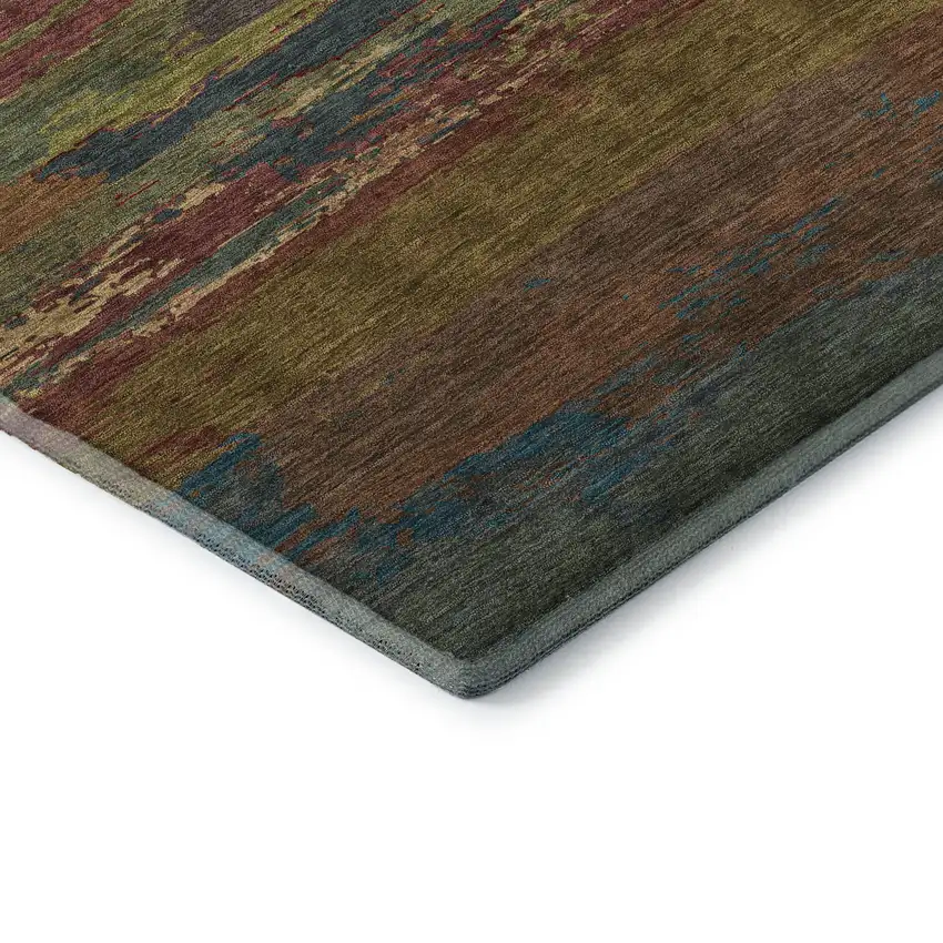 8' X 8' Terra Cotta Teal And Green Abstract Washable Round Rug With UV Protection Photo 6