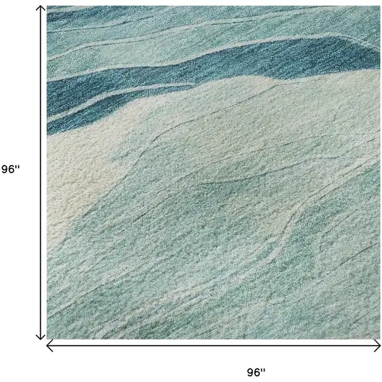 8' X 8' Turquoise And Ivory Striped Washable Round Rug With UV Protection Photo 8