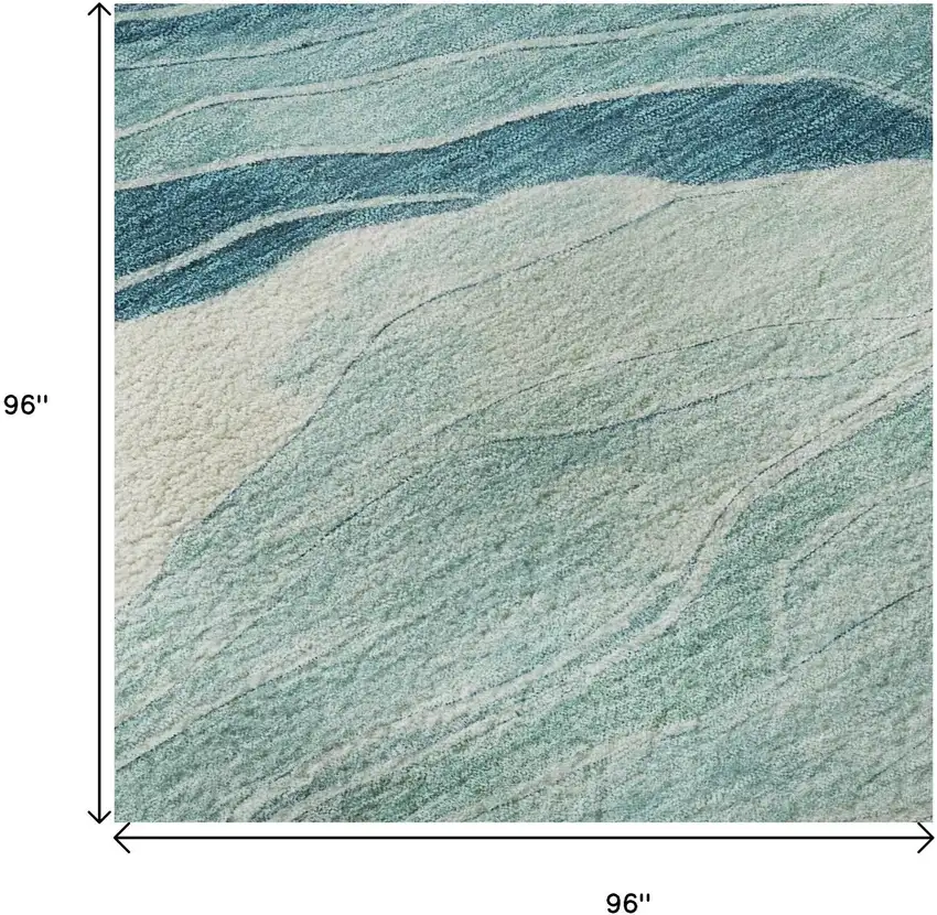 8' X 8' Turquoise And Ivory Striped Washable Round Rug With UV Protection Photo 8