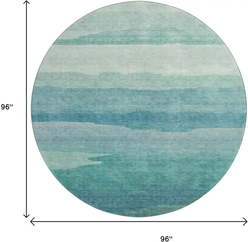 8' X 8' Turquoise And Ivory Striped Washable Round Rug With UV Protection Photo 9