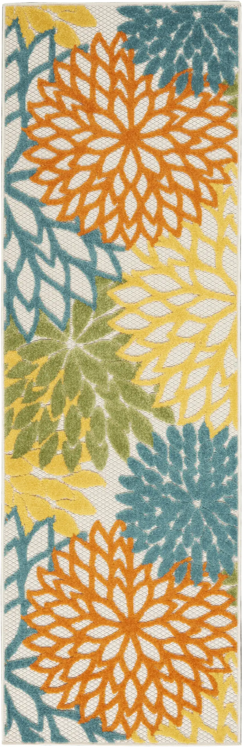 2' X 8' Turquoise Floral Non Skid Indoor Outdoor Runner Rug Photo 1