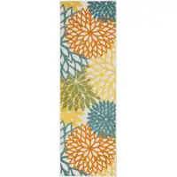 Photo of 2' X 8' Turquoise Floral Non Skid Indoor Outdoor Runner Rug