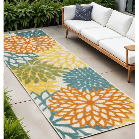 8' Turquoise Indoor Outdoor Runner Rug Photo 2