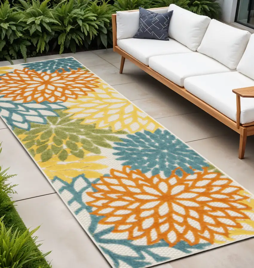 8' Turquoise Indoor Outdoor Runner Rug Photo 2