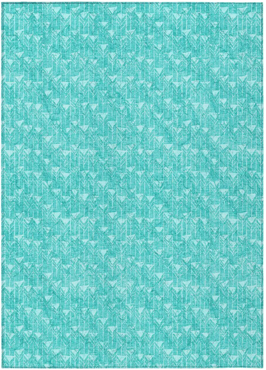 Turquoise Geometric Washable Non Skid Indoor Outdoor Area Rug Photo 2