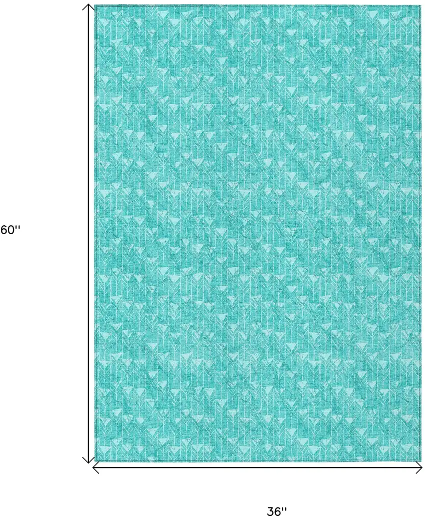 3' X 5' Turquoise Geometric Washable Non Skid Indoor Outdoor Area Rug Photo 3