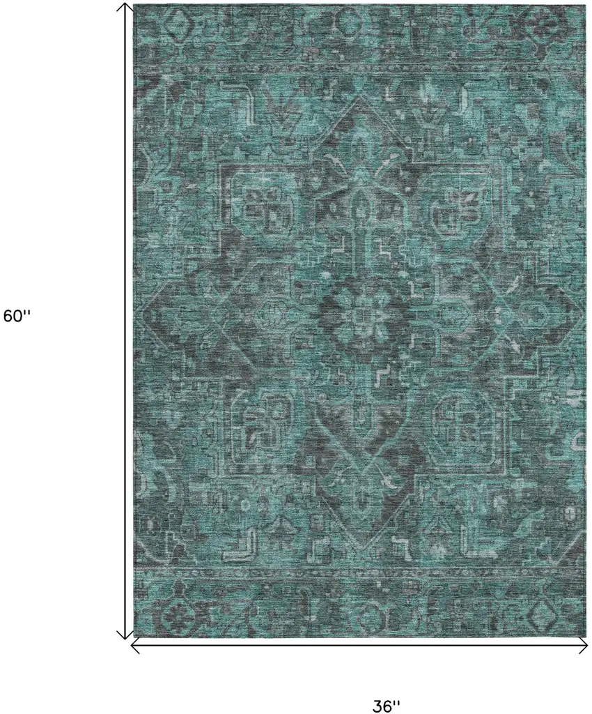 Turquoise Oriental Washable Non Skid Indoor Outdoor Area Rug Photo 3