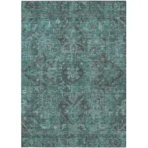 Photo of 3' X 5' Turquoise Oriental Washable Non Skid Indoor Outdoor Area Rug