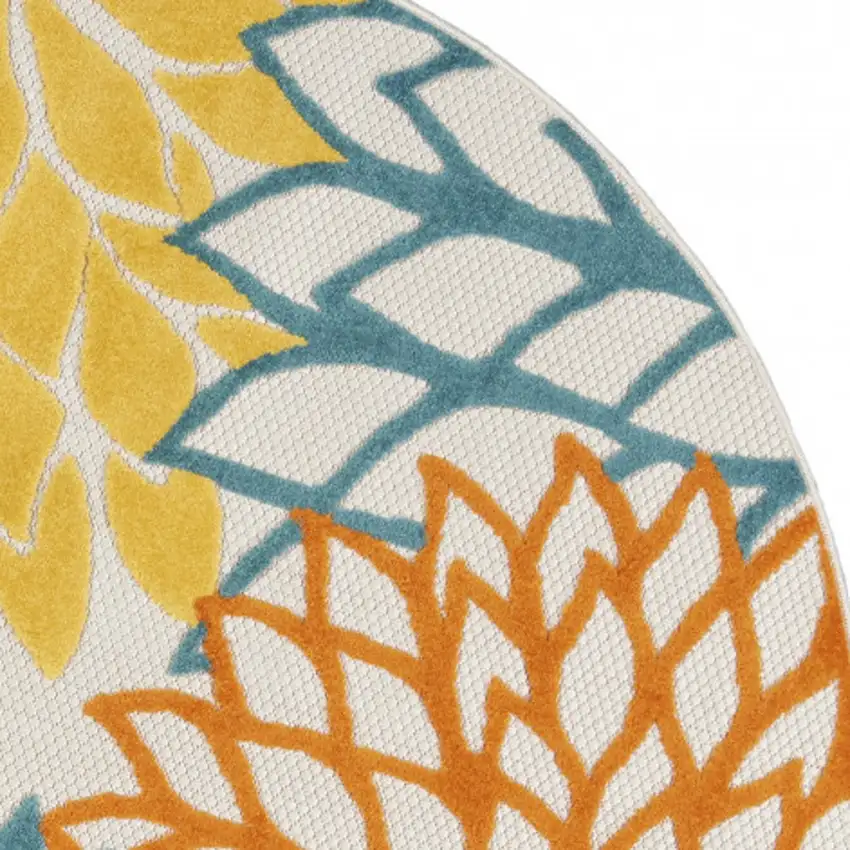 4' X 4' Turquoise Round Floral Non Skid Indoor Outdoor Area Rug Photo 4