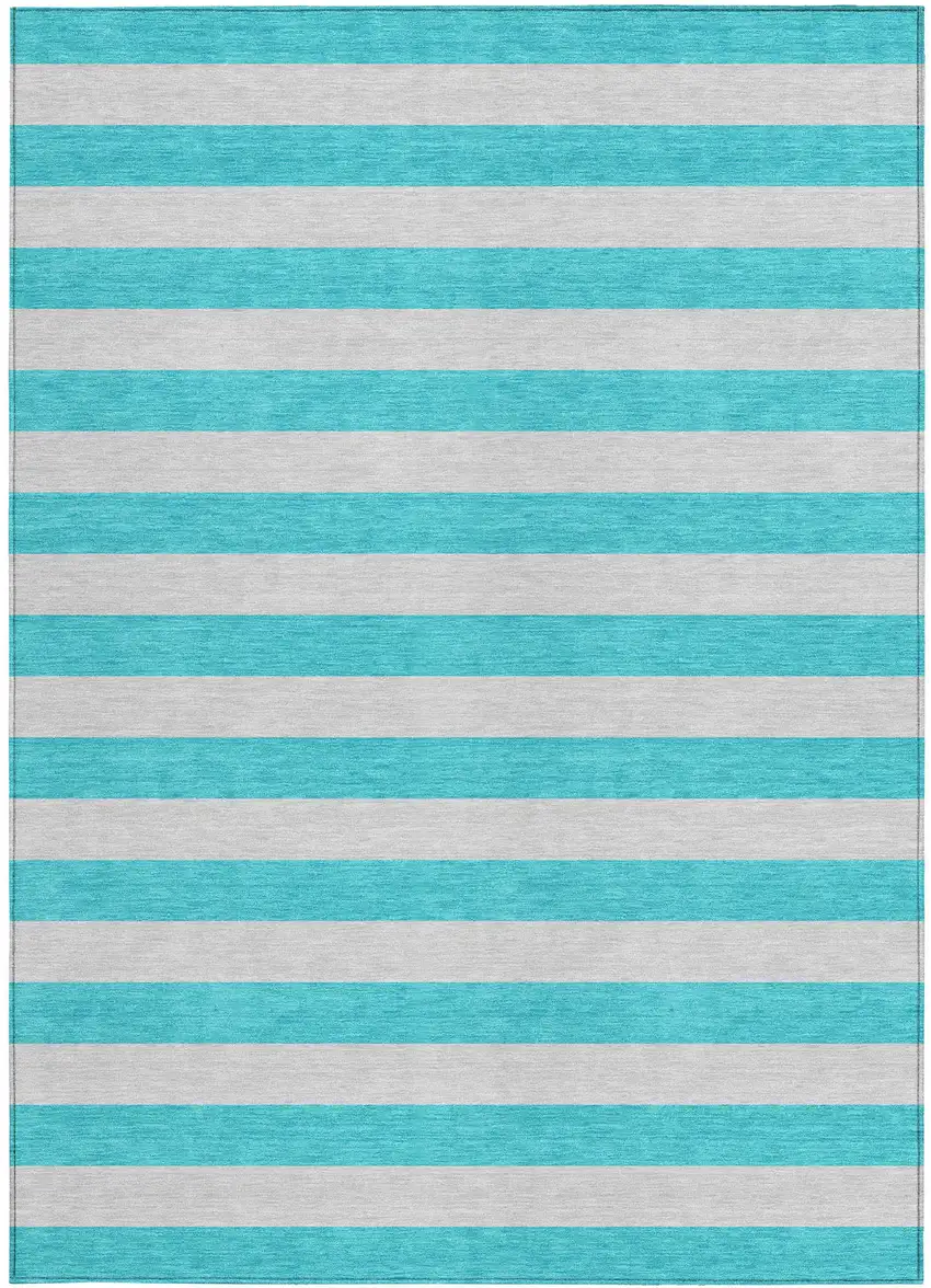 3' X 4' Turquoise Striped Washable Non Skid Indoor Outdoor Area Rug Photo 5