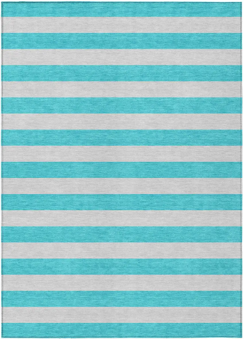 Turquoise Striped Washable Non Skid Indoor Outdoor Area Rug Photo 2