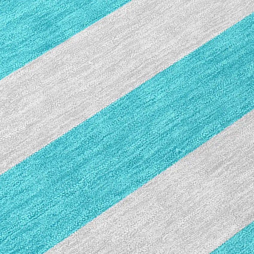 Turquoise Striped Washable Non Skid Indoor Outdoor Area Rug Photo 8