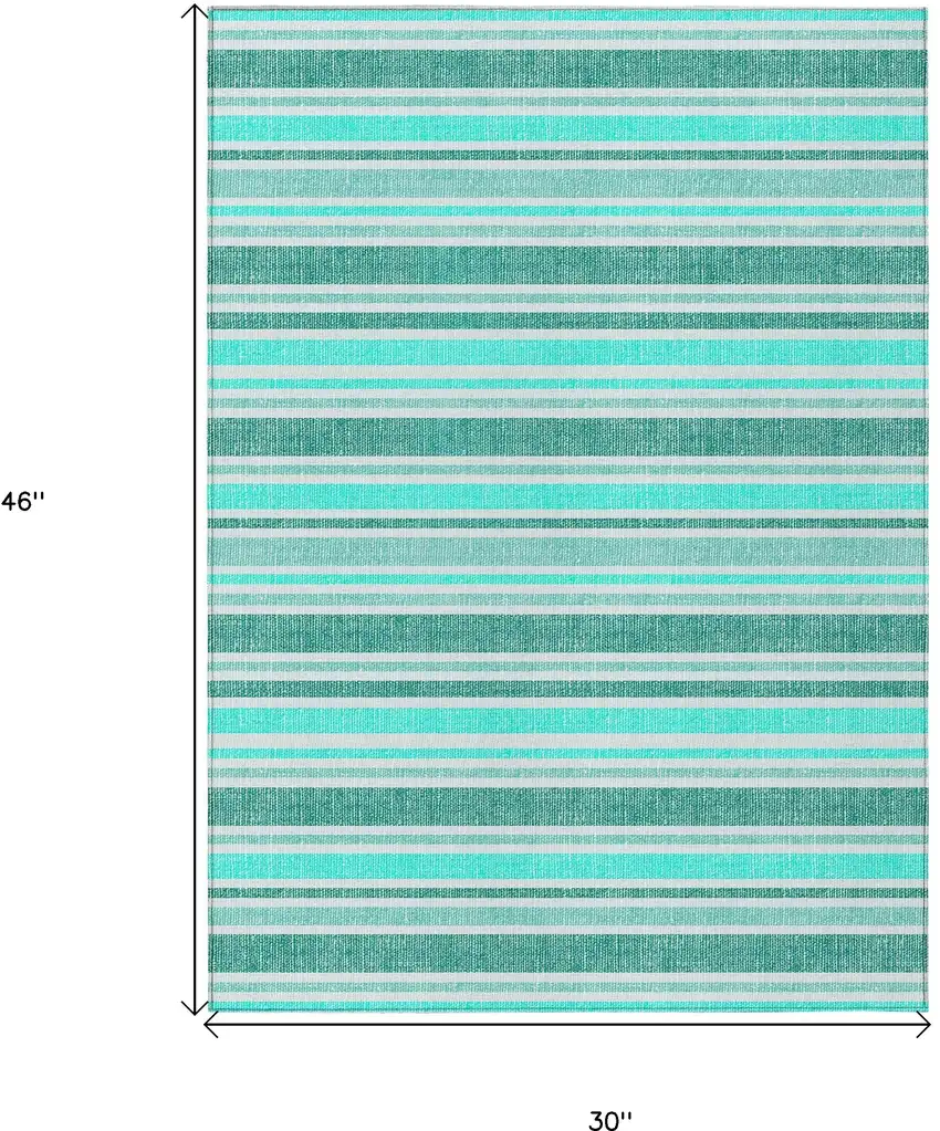 3' X 4' Turquoise Striped Washable Non Skid Indoor Outdoor Area Rug Photo 3
