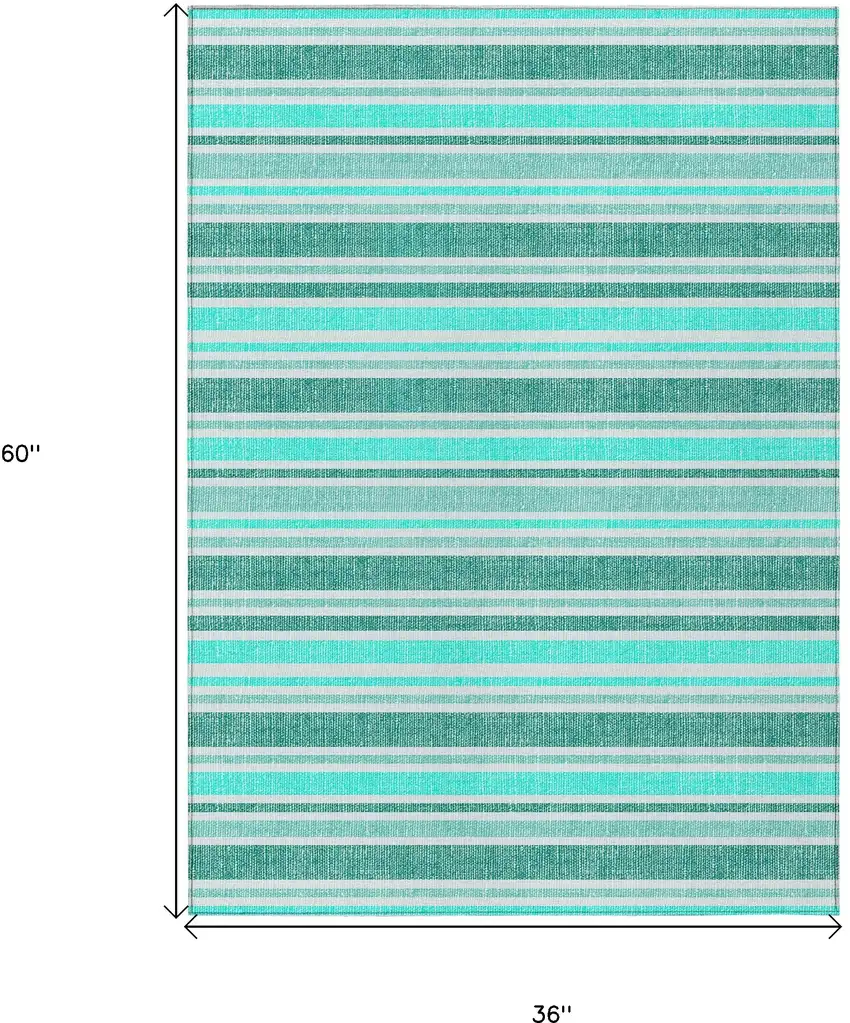 Turquoise Striped Washable Indoor Outdoor Area Rug Photo 3
