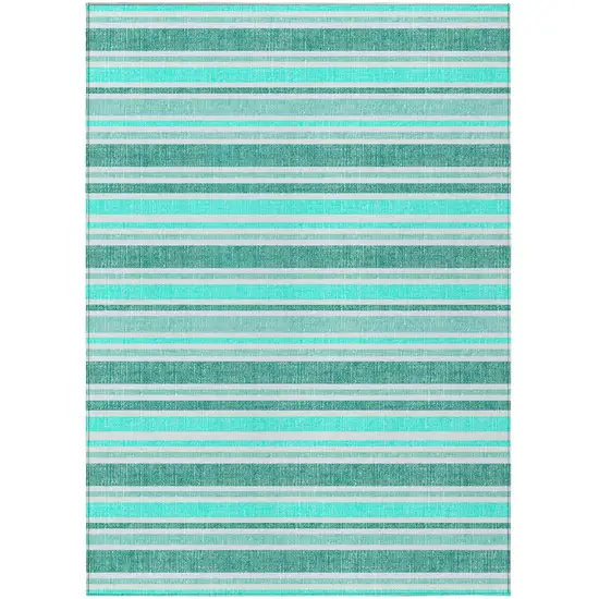 3' X 5' Turquoise Striped Washable Non Skid Indoor Outdoor Area Rug Photo 2
