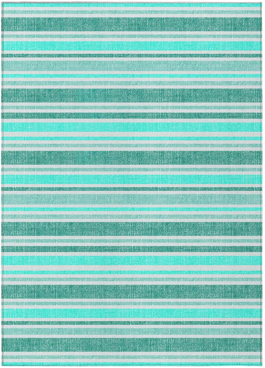 3' X 5' Turquoise Striped Washable Non Skid Indoor Outdoor Area Rug Photo 2