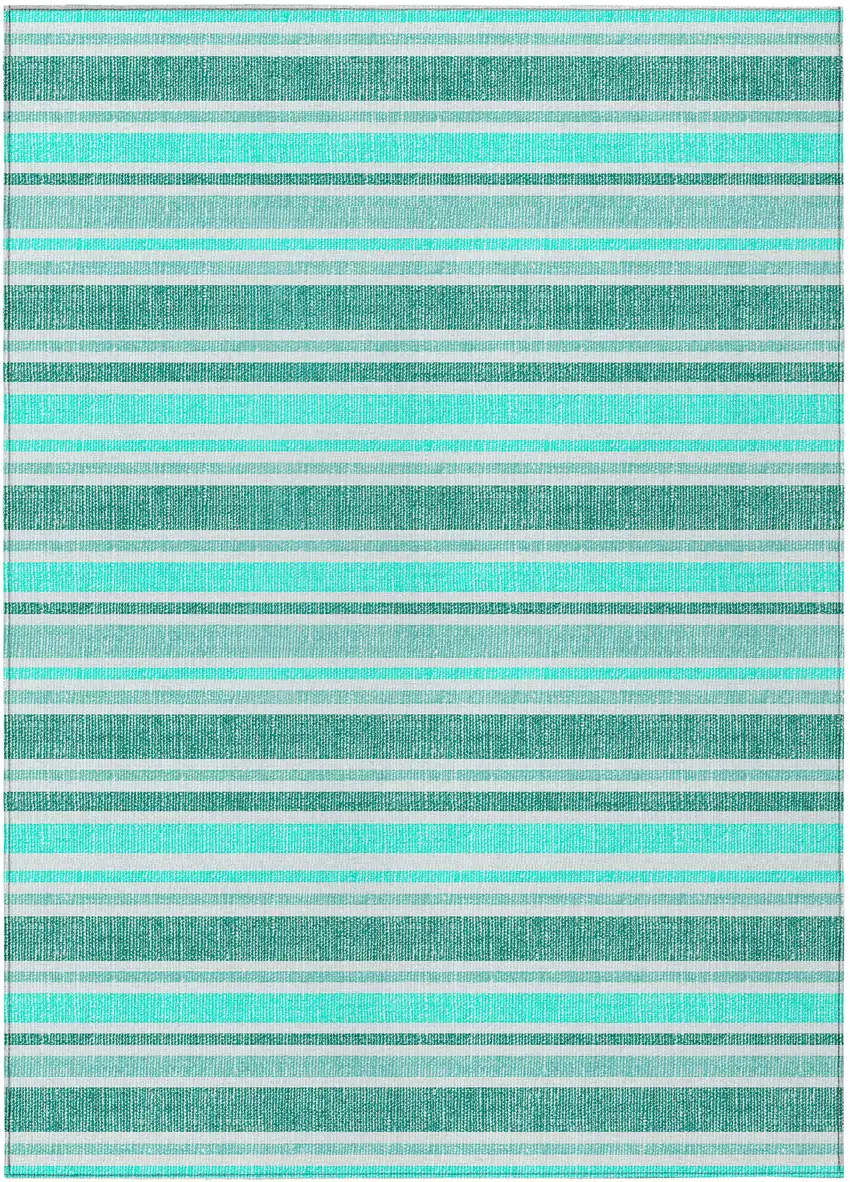3' X 5' Turquoise Striped Washable Non Skid Indoor Outdoor Area Rug Photo 2