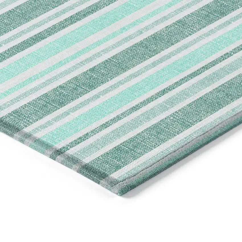 Turquoise Striped Washable Indoor Outdoor Area Rug Photo 6
