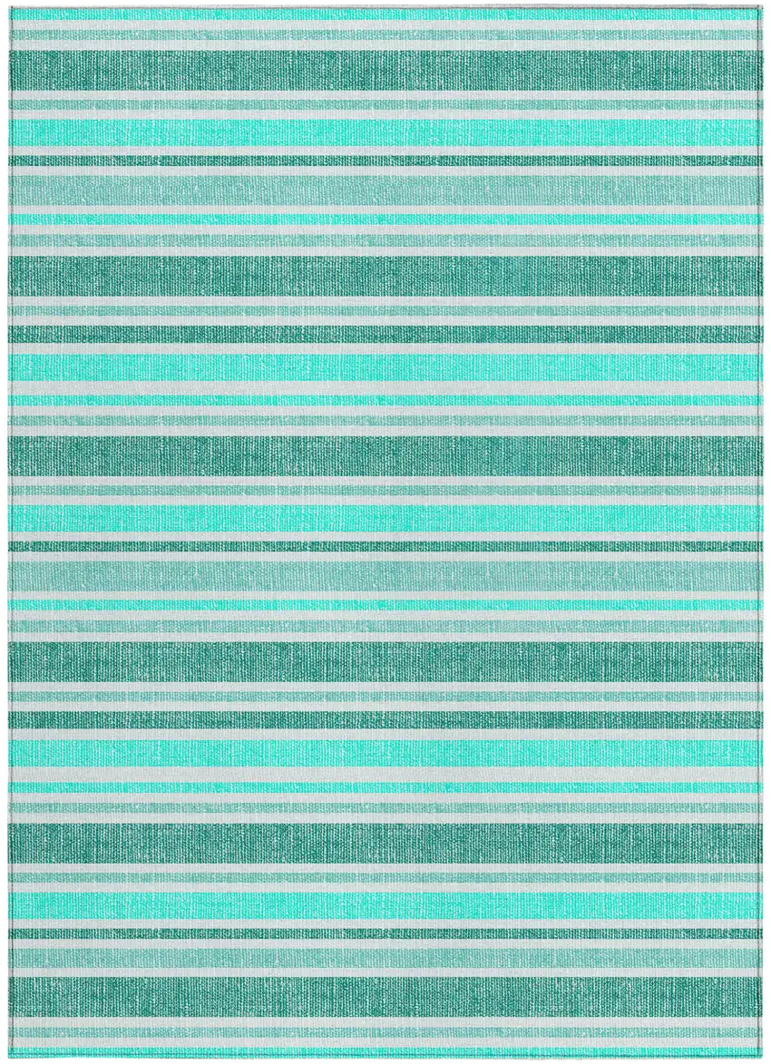 Turquoise Striped Washable Indoor Outdoor Area Rug Photo 5