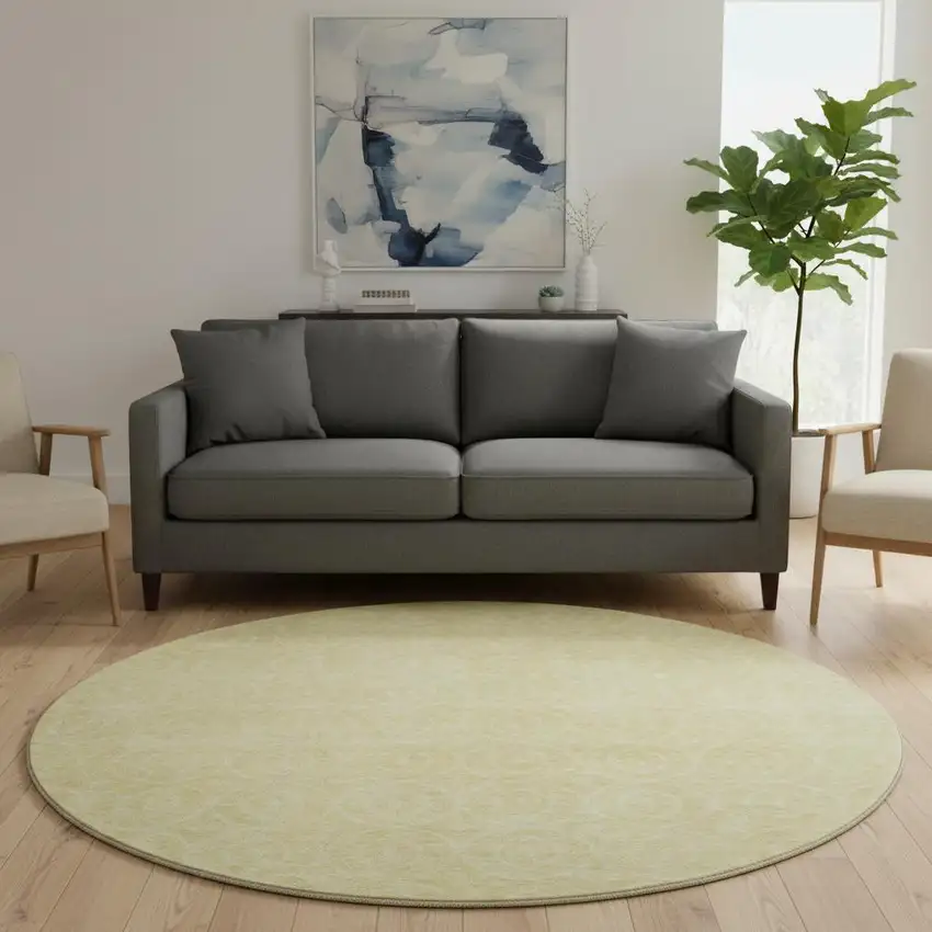 8' X 8' Wheat And Gold Geometric Washable Round Rug With UV Protection Photo 2