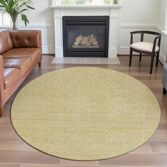 8' X 8' Wheat And Gold Geometric Washable Round Rug With UV Protection Photo 4