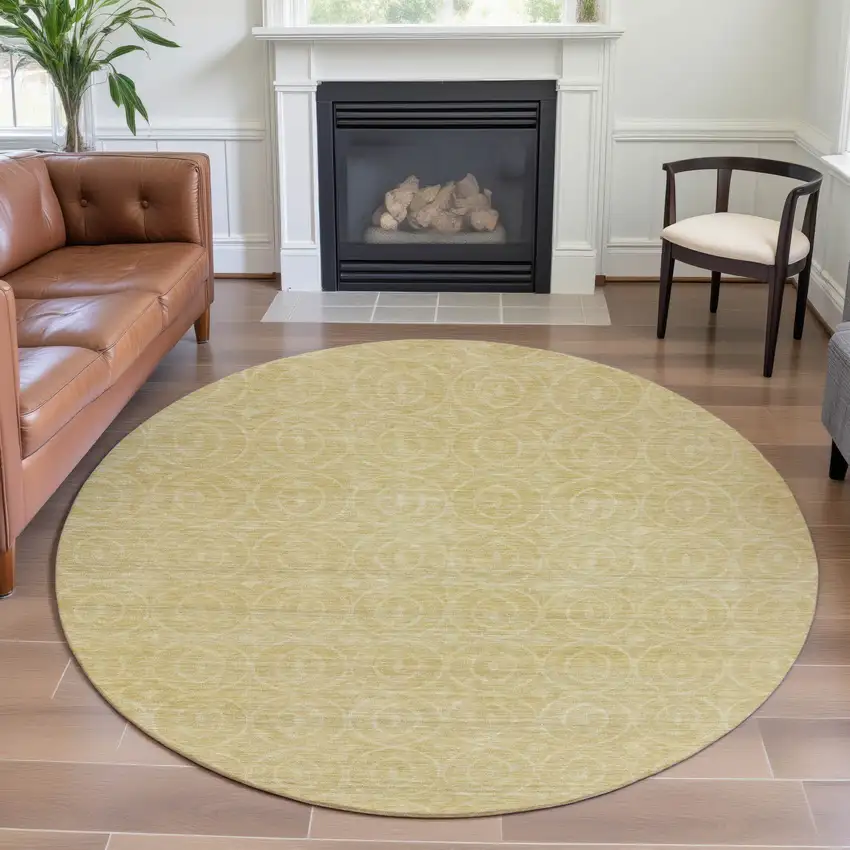 8' X 8' Wheat And Gold Geometric Washable Round Rug With UV Protection Photo 4