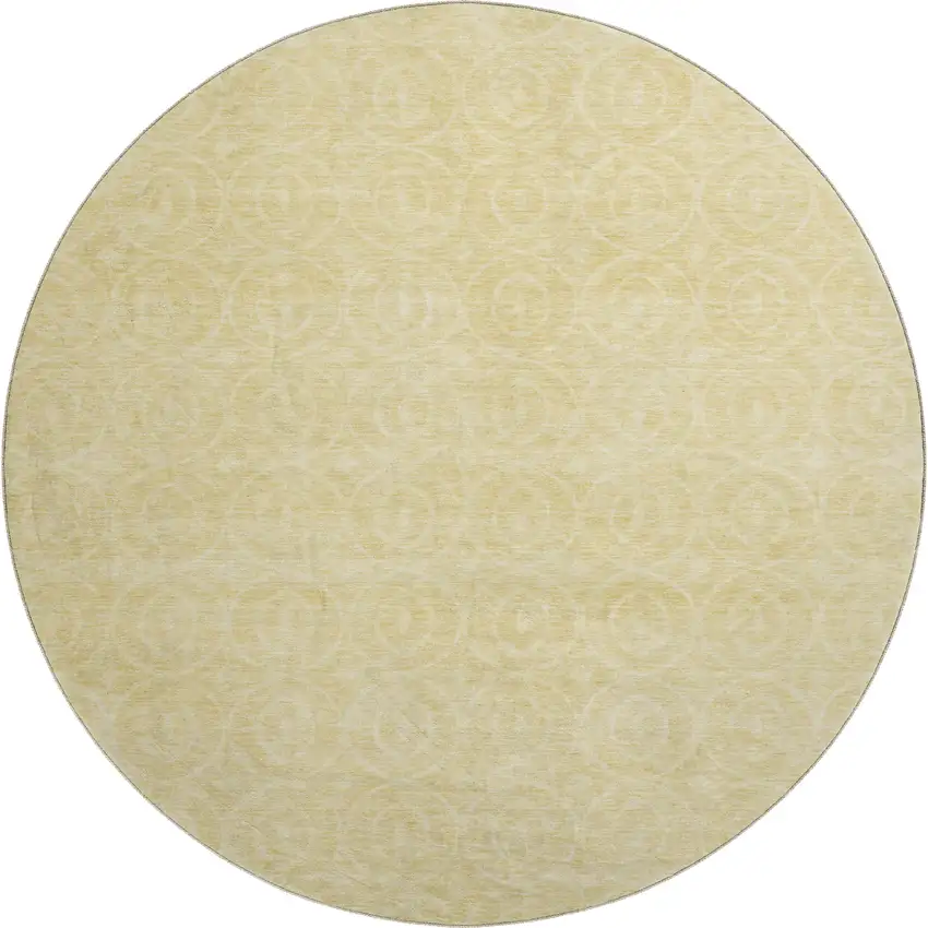 8' X 8' Wheat And Gold Geometric Washable Round Rug With UV Protection Photo 1