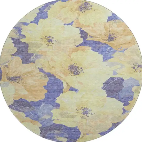 8' X 8' Wheat And Lavender Floral Washable Round Rug With UV Protection Photo 3