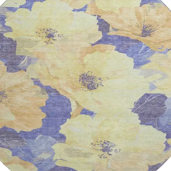 8' X 8' Wheat And Lavender Floral Washable Round Rug With UV Protection Photo 2