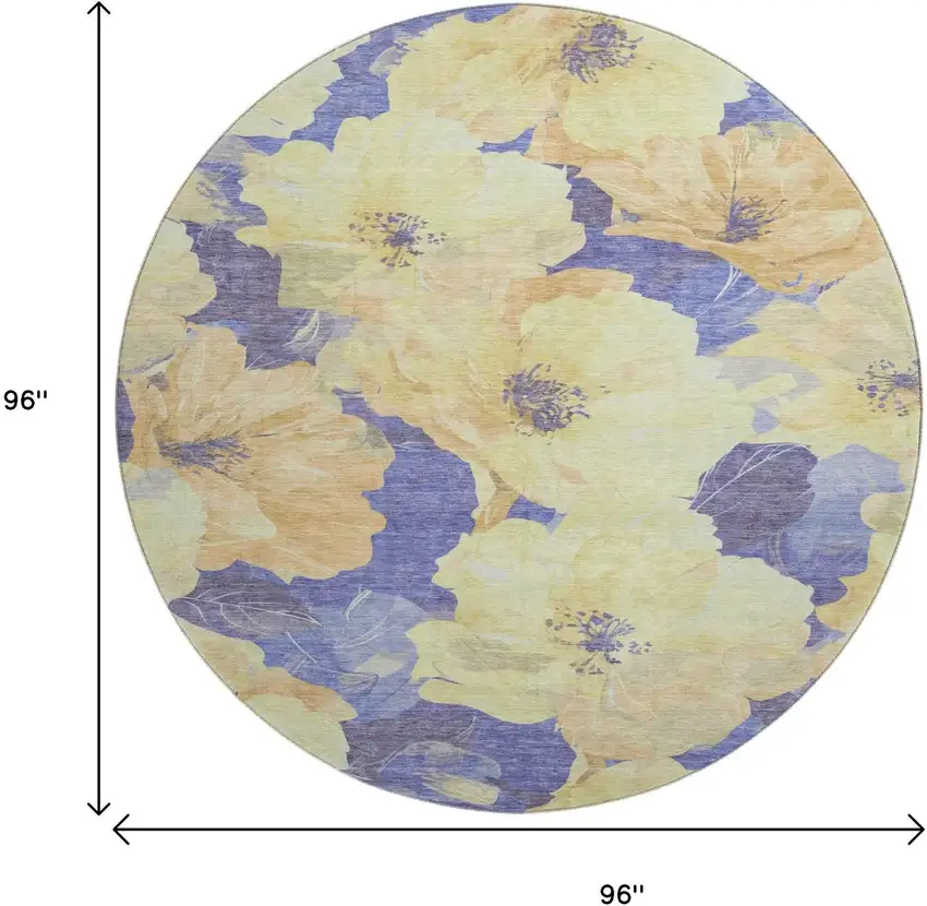 8' X 8' Wheat And Lavender Floral Washable Round Rug With UV Protection Photo 9