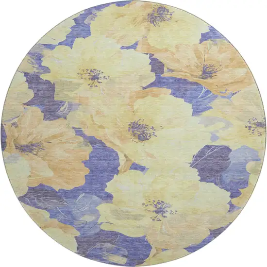 8' X 8' Wheat And Lavender Floral Washable Round Rug With UV Protection Photo 1