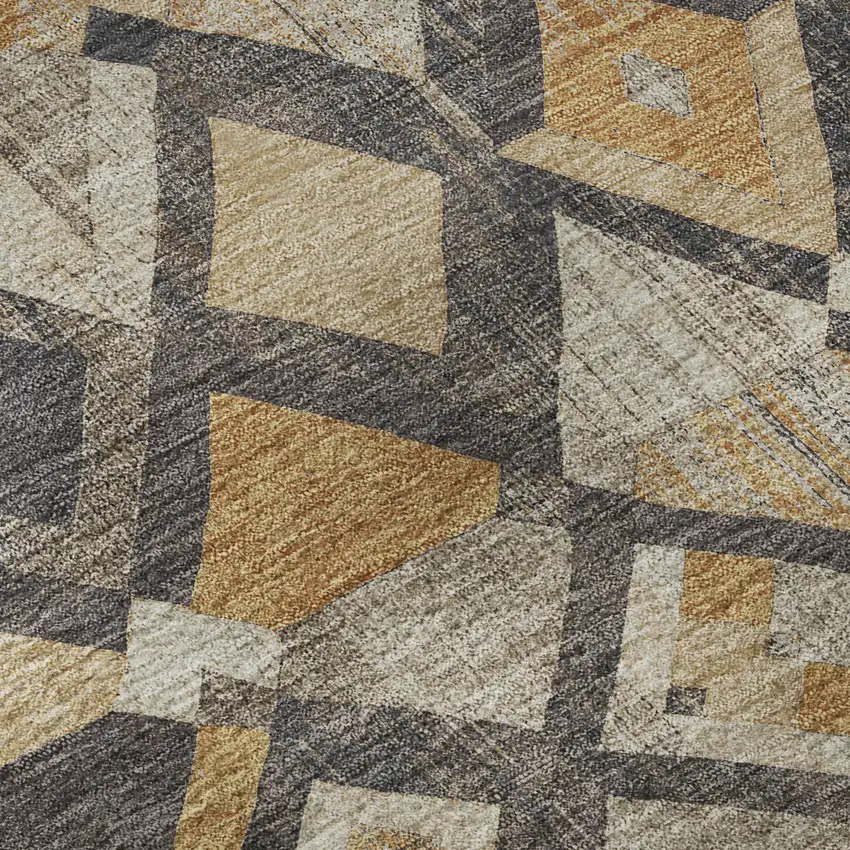 8' X 8' Wheat Charcoal And Ivory Geometric Washable Round Rug With UV Protection Photo 8