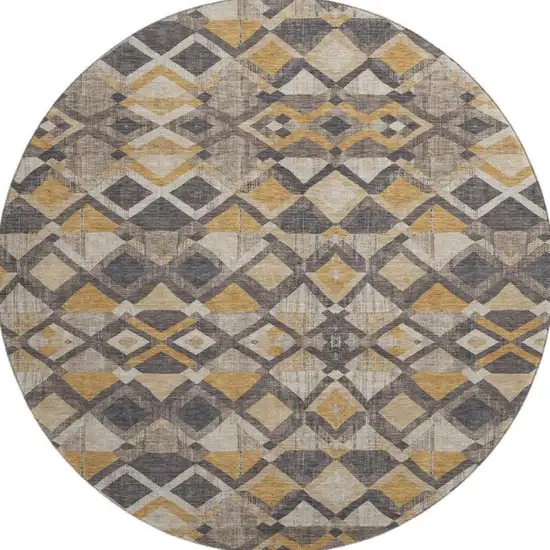 8' X 8' Wheat Charcoal And Ivory Geometric Washable Round Rug With UV Protection Photo 2