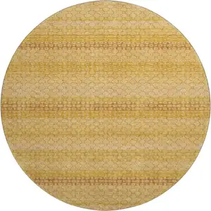 Photo of 8' X 8' Wheat Gold And Beige Striped Washable Round Rug With UV Protection