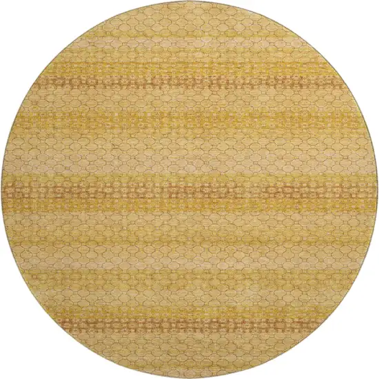 8' X 8' Wheat Gold And Beige Striped Washable Round Rug With UV Protection Photo 1