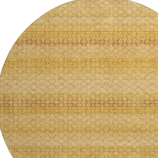 8' X 8' Wheat Gold And Beige Striped Washable Round Rug With UV Protection Photo 2