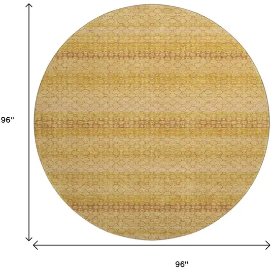 8' X 8' Wheat Gold And Beige Striped Washable Round Rug With UV Protection Photo 9