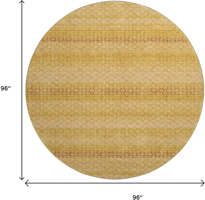 8' X 8' Wheat Gold And Beige Striped Washable Round Rug With UV Protection Photo 9